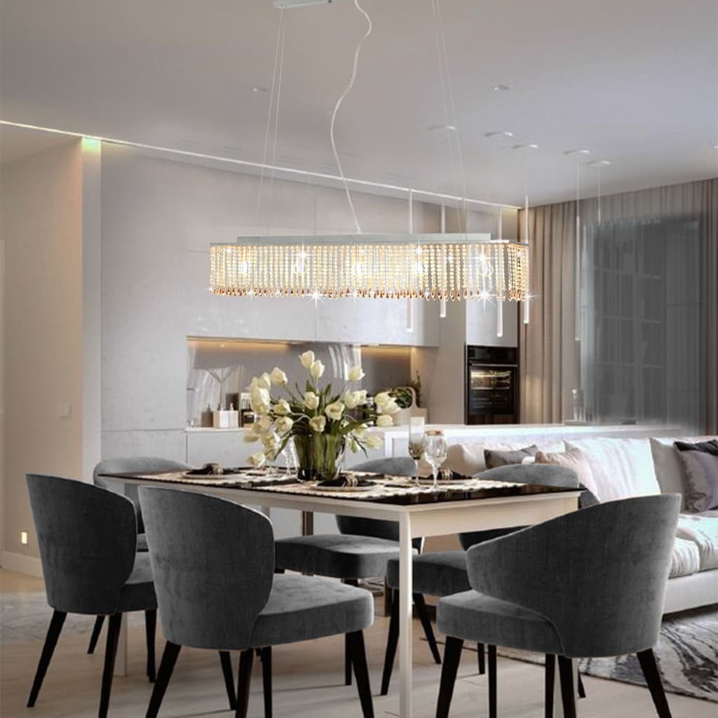 loftslampe med krystalperler 104 cm E14 sølvfarvet