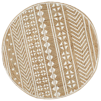 håndlavet tæppe med hvidt print jute 90 cm