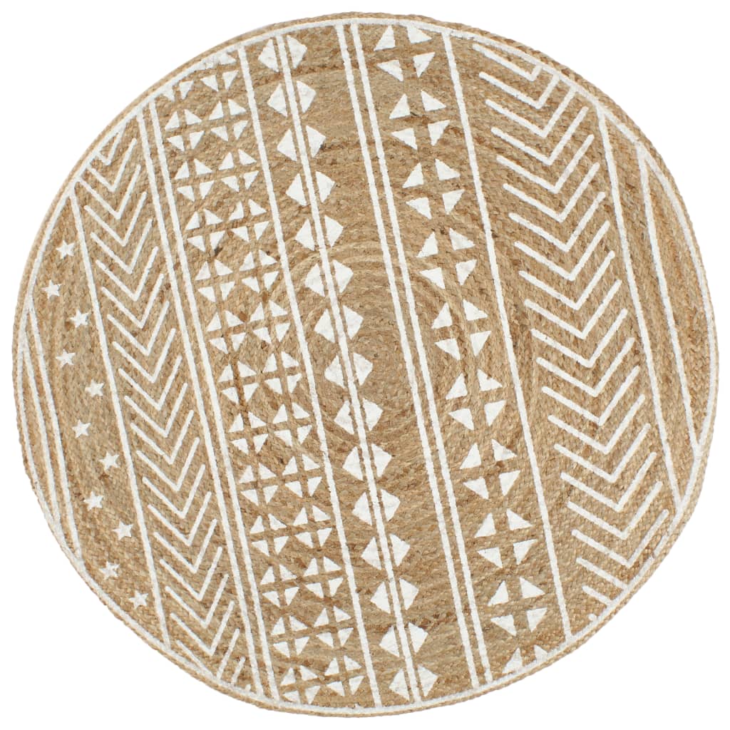 håndlavet tæppe med hvidt print jute 150 cm