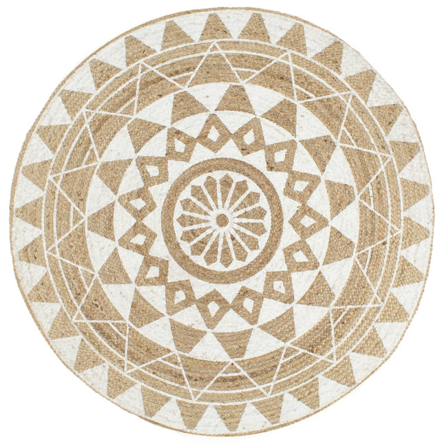 håndlavet tæppe med hvidt print jute 90 cm