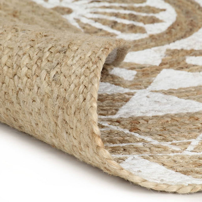 håndlavet tæppe med hvidt print jute 90 cm