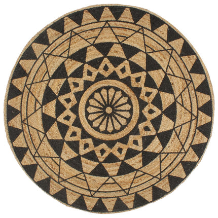 håndlavet tæppe med sort print jute 120 cm