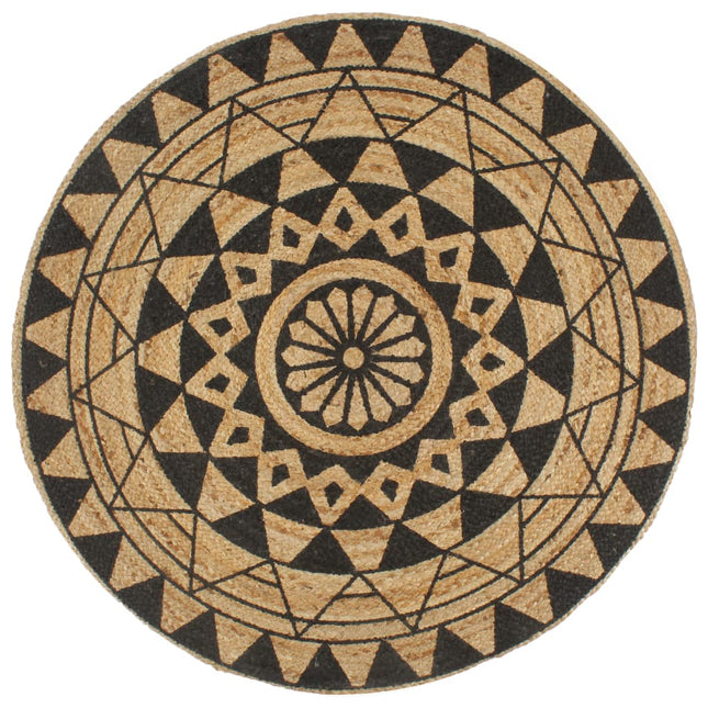 håndlavet tæppe med sort print jute 120 cm