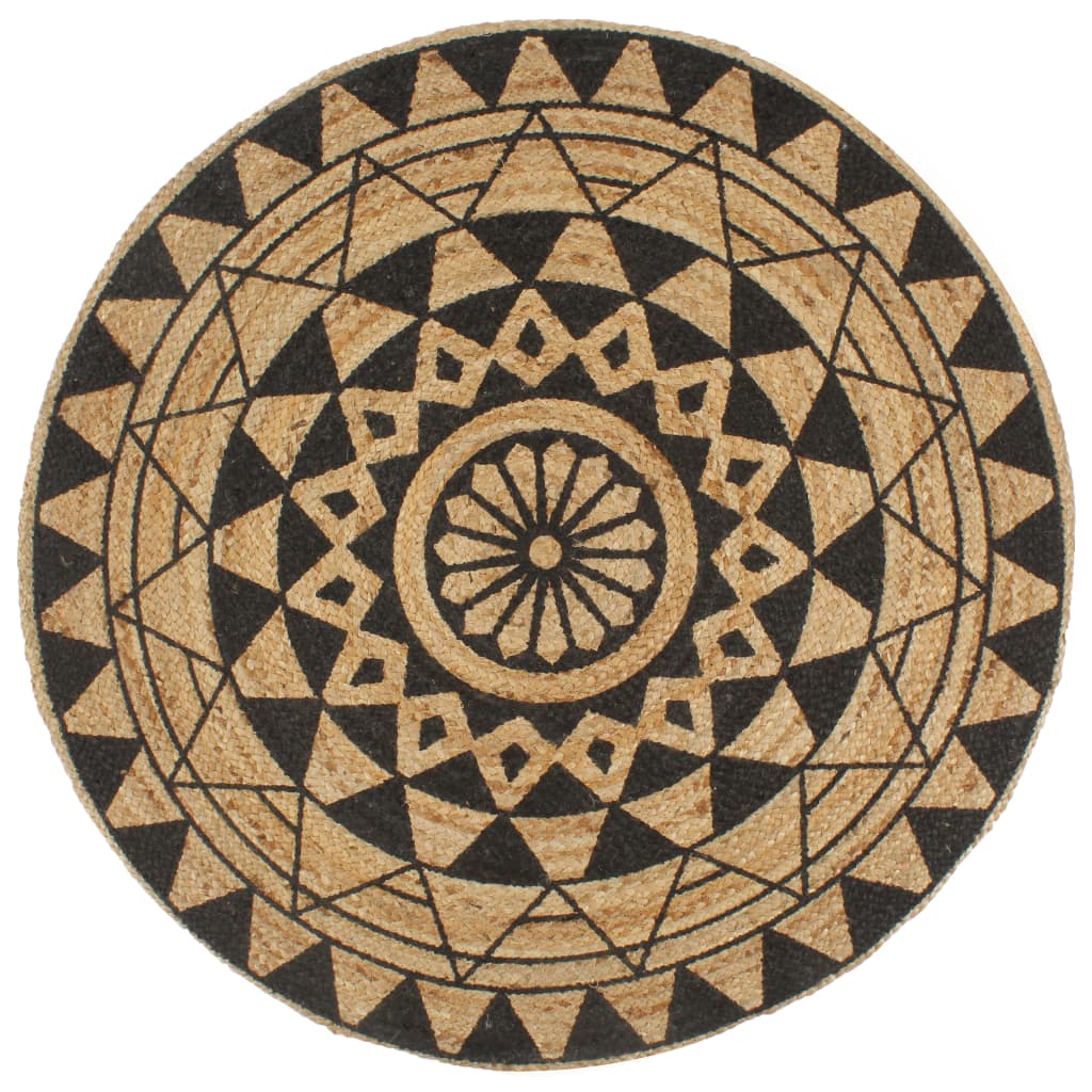 håndlavet tæppe med sort print jute 150 cm