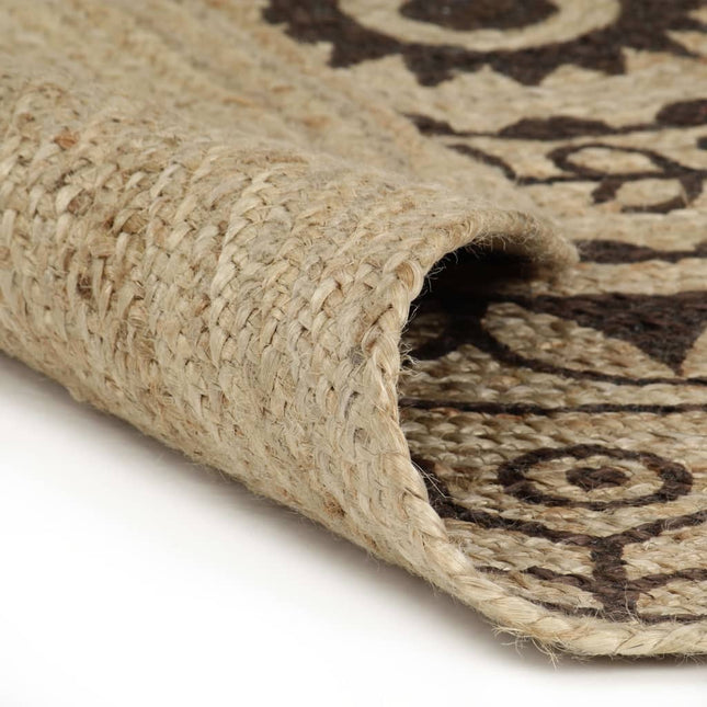 håndlavet tæppe med mørkebrunt mønster jute 90 cm