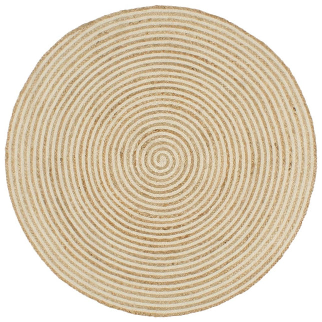 håndlavet jutetæppe med spiraldesign 90 cm hvid