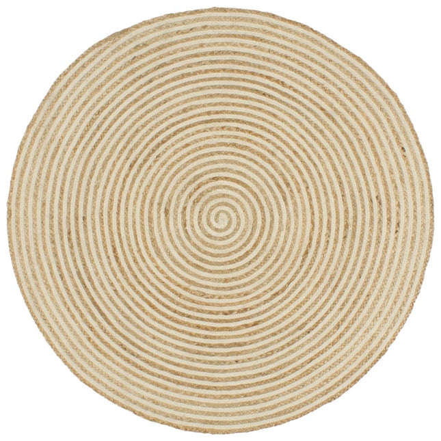 håndlavet jutetæppe med spiraldesign 120 cm hvid