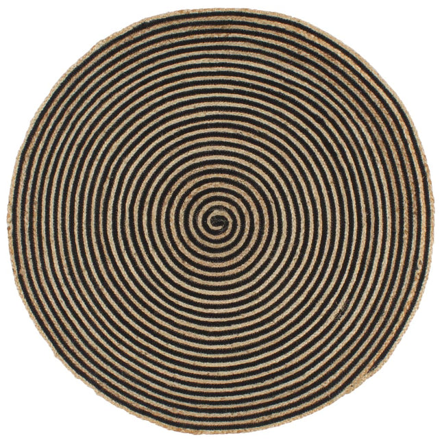 håndlavet jutetæppe med spiraldesign sort 90 cm