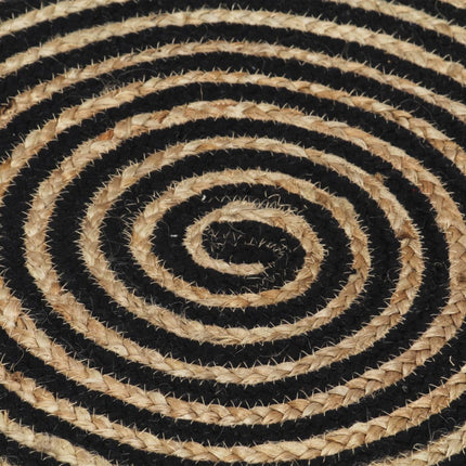 håndlavet jutetæppe med spiraldesign sort 90 cm