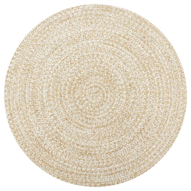 håndlavet tæppe jute 120 cm hvid og naturfarvet