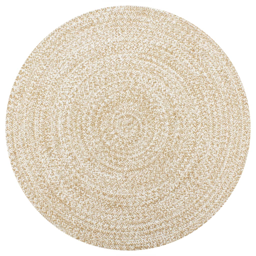 håndlavet tæppe jute 120 cm hvid og naturfarvet