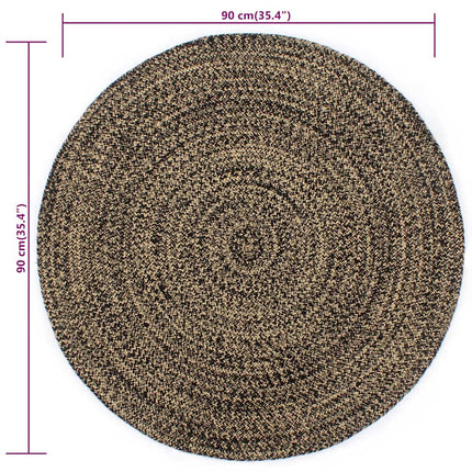 håndlavet tæppe jute 90 cm sort og naturfarvet