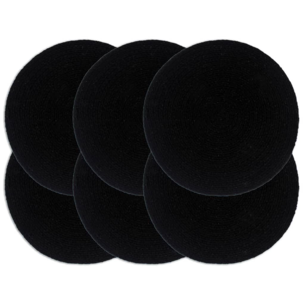 Dækkeservietter 6 Stk. Rund 38 Cm Bomuld Sort - Vidaxl