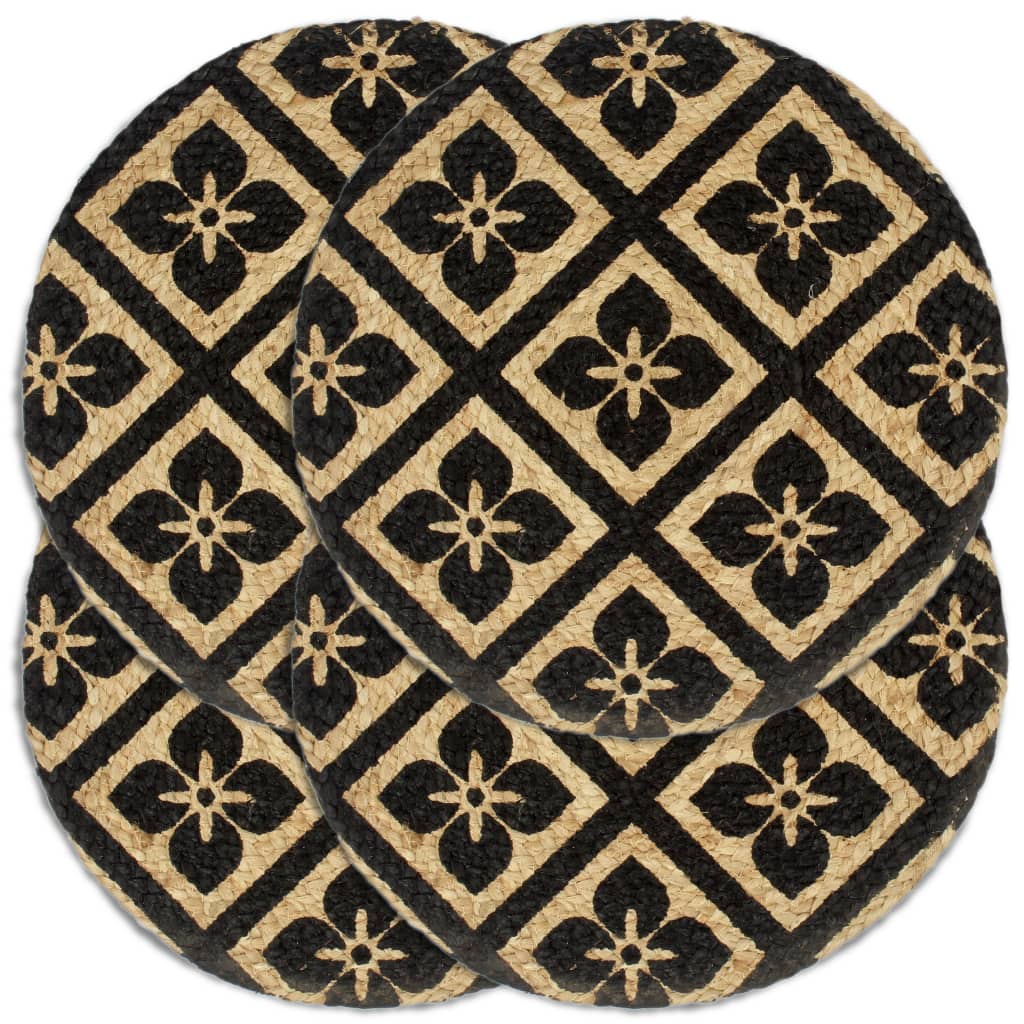 Dækkeservietter 4 Stk. Rund 38 Cm Jute Sort - Vidaxl