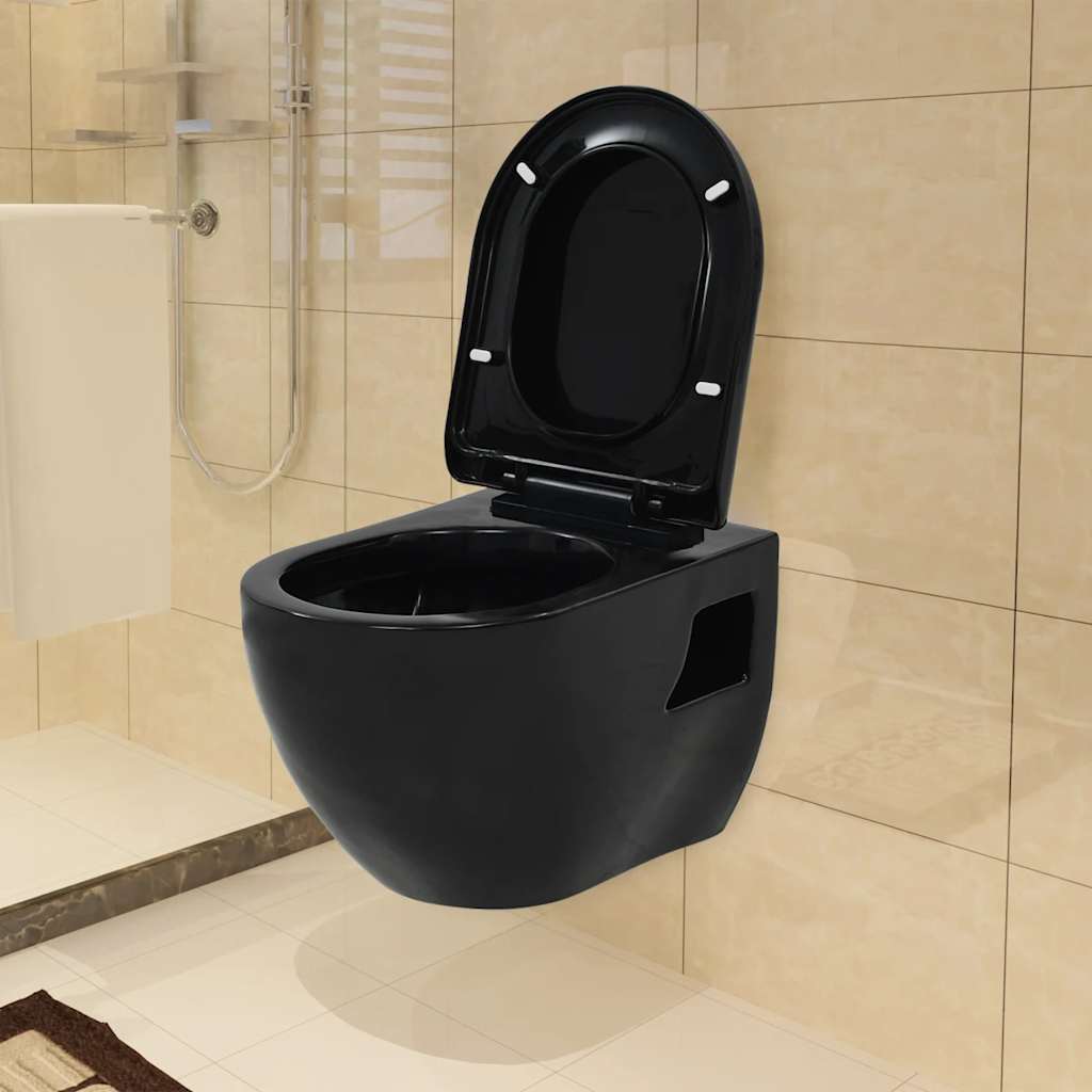 væghængt toilet med skjult cisterne keramik sort
