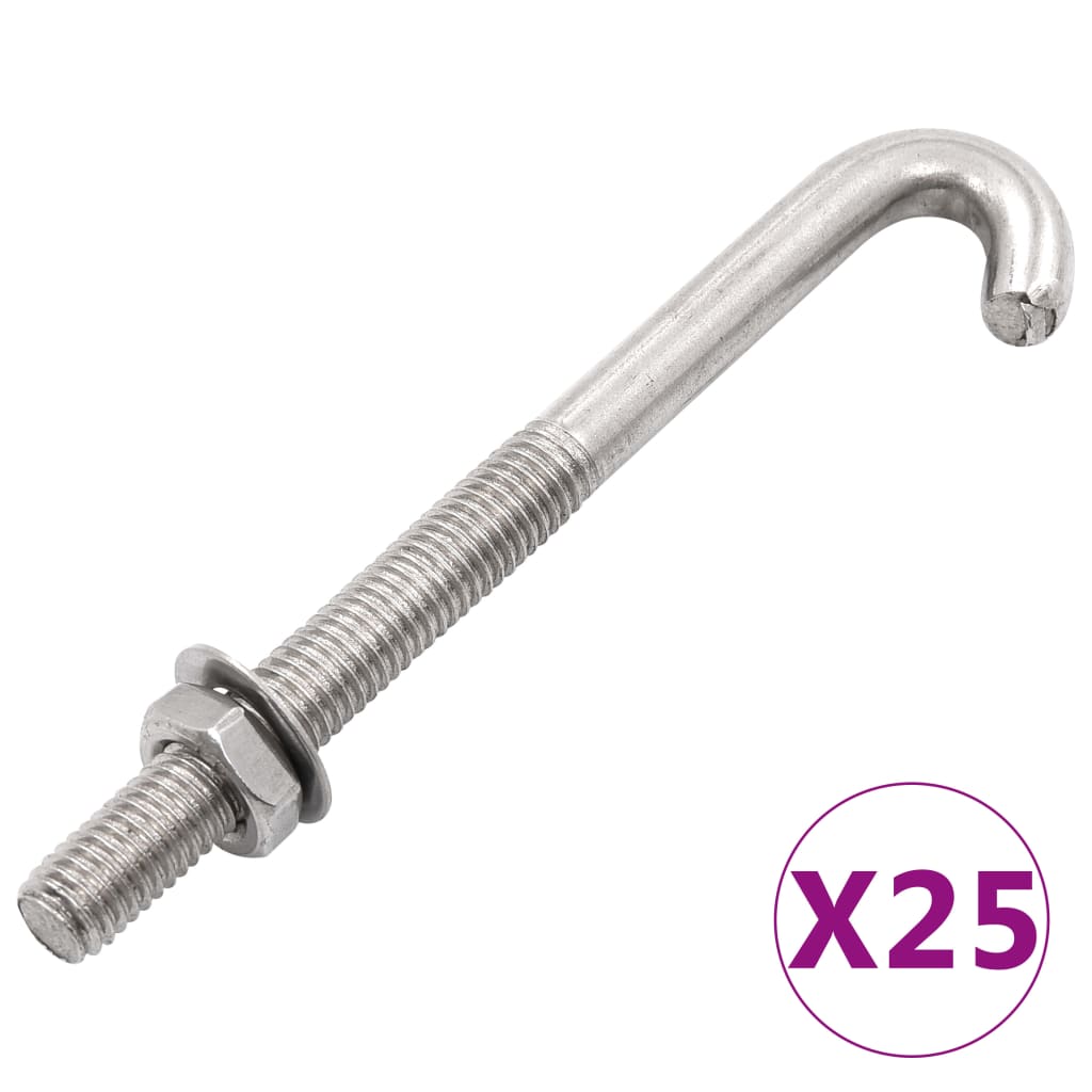 forankret J-bolt 25 sæt med møtrik og spændeskive M8 x 120 mm