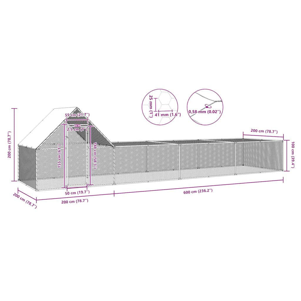 hønsegård 8x2x2 m galvaniseret stål