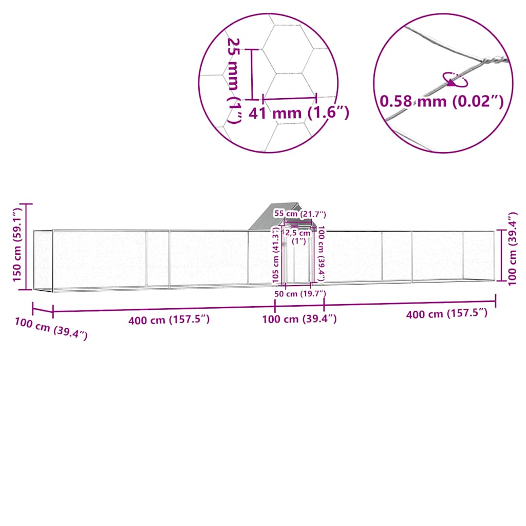 hønsegård 9x1x1,5 m galvaniseret stål