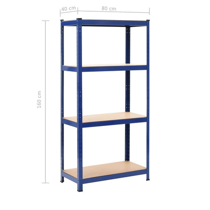 opbevaringsreoler 2 stk. 80x40x160 cm stål og MDF blå