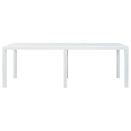 havebord 220x90x72 cm plastik rattan-look hvid