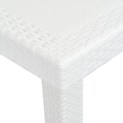 havebord 220x90x72 cm plastik rattan-look hvid