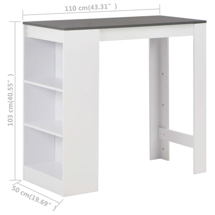 barbord med hylde 110x50x103 cm hvid