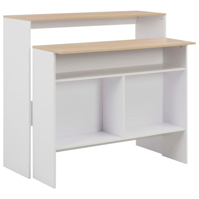 barbord med 2 bordplader 130x40x120 cm hvid og eg