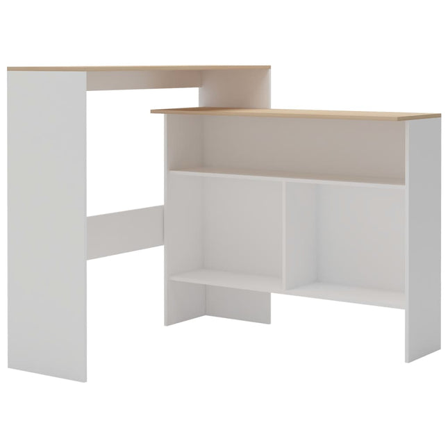 barbord med 2 bordplader 130x40x120 cm hvid og eg