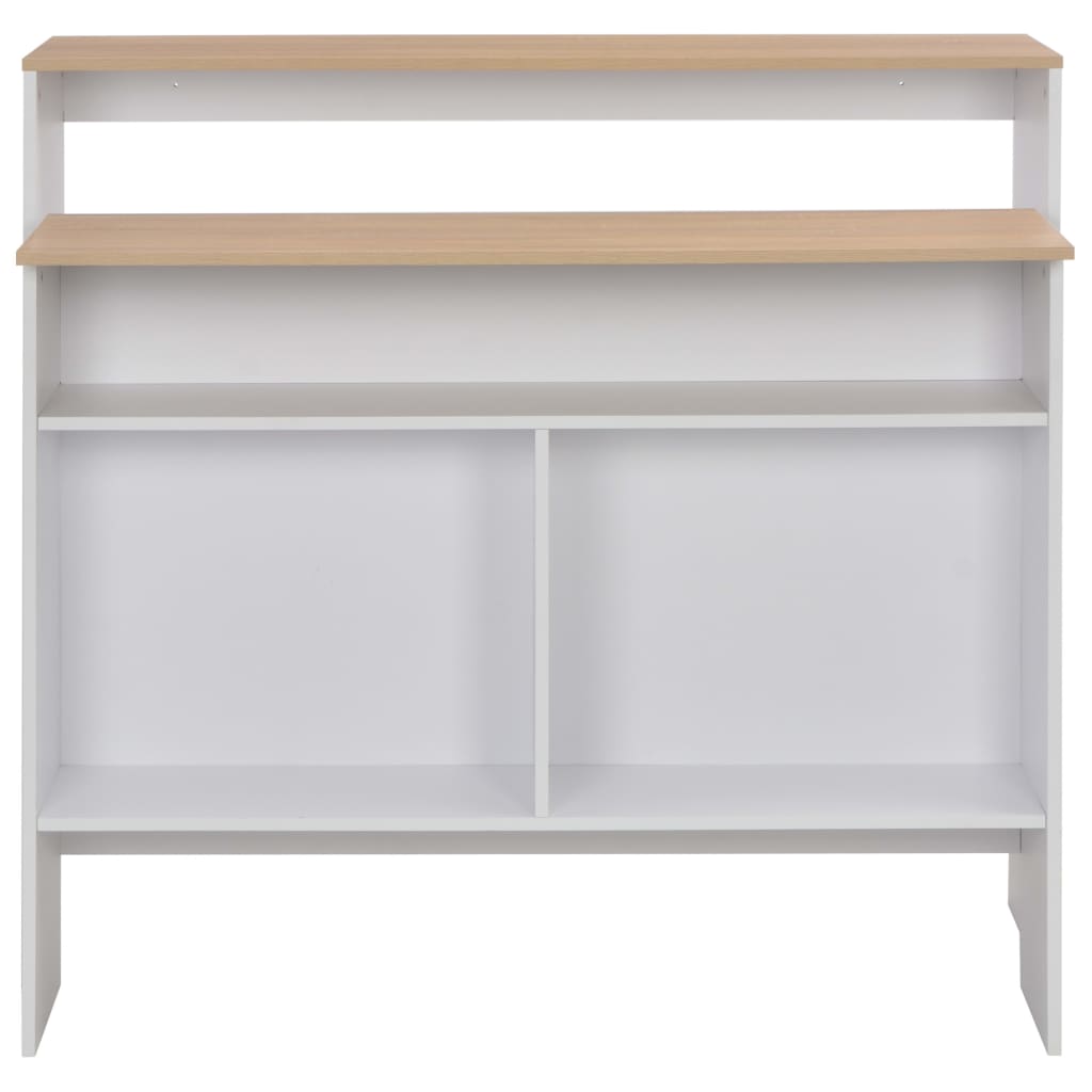 barbord med 2 bordplader 130x40x120 cm hvid og eg