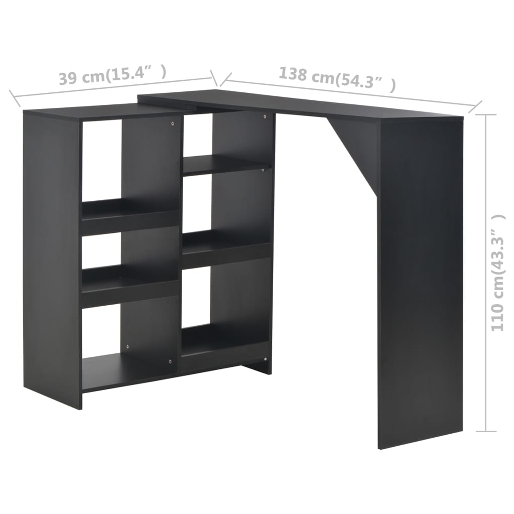 barbord med flytbar hylde 138x39x110 cm sort
