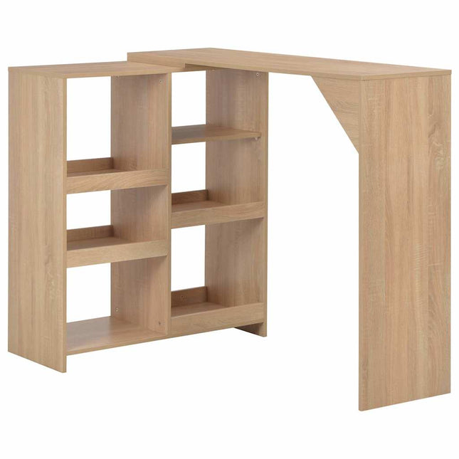 barbord med flytbar hylde 138x39x110 cm egetræsfarve