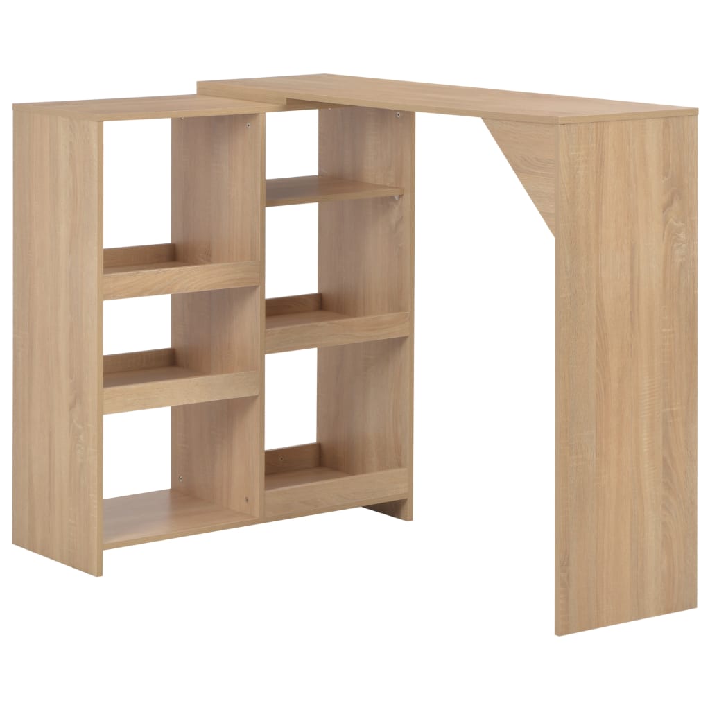 barbord med flytbar hylde 138x39x110 cm egetrsfarve