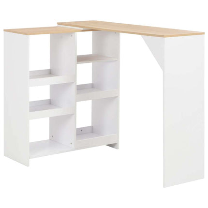 barbord med flytbar hylde 138x39x110 cm hvid
