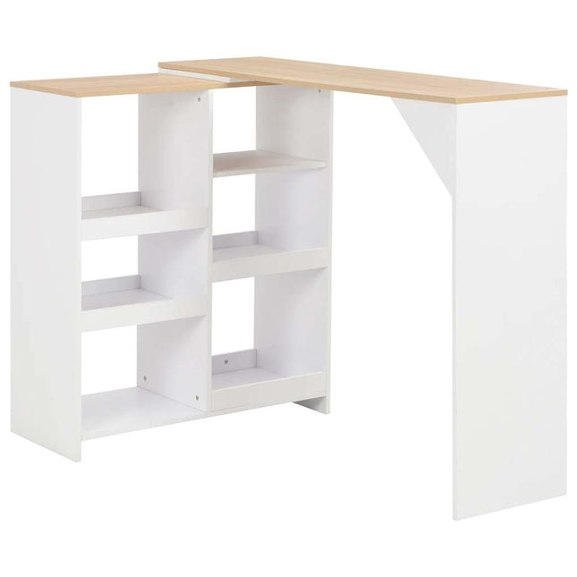 barbord med flytbar hylde 138x39x110 cm hvid