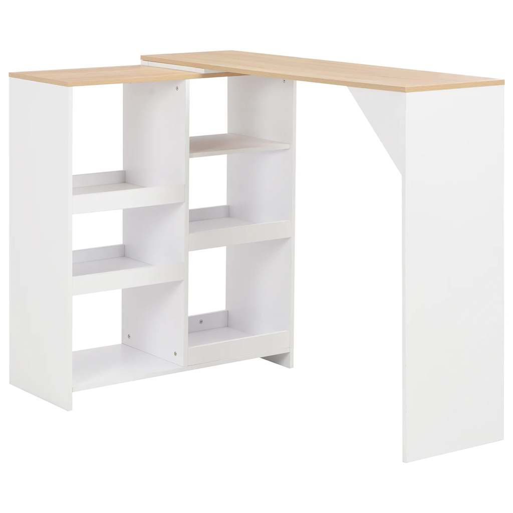 barbord med flytbar hylde 138x39x110 cm hvid