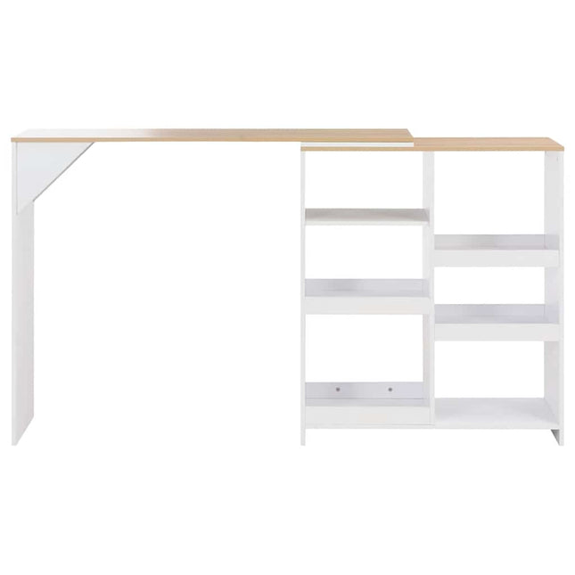 barbord med flytbar hylde 138x39x110 cm hvid
