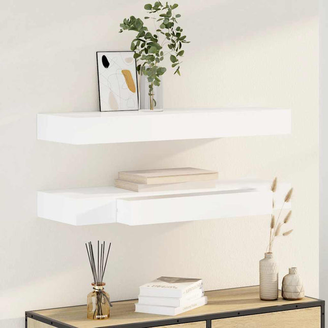 svævende væghylder med skuffer 2 stk. 80 cm hvid