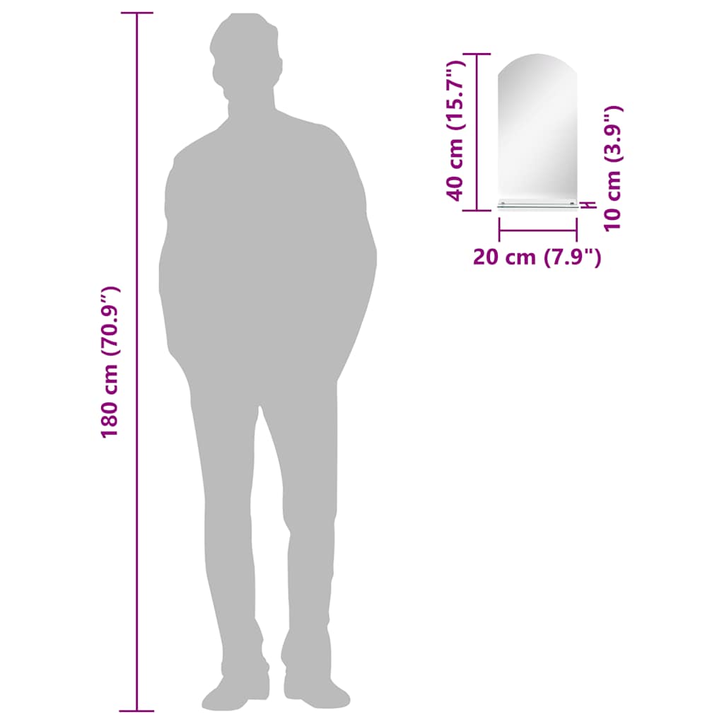 vægspejl med hylde 20x40 cm hærdet glas