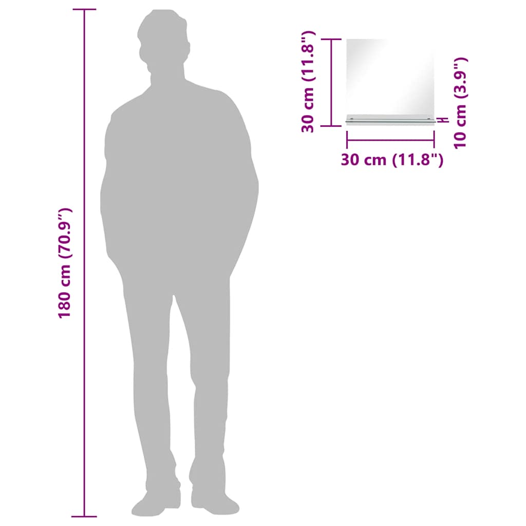 vægspejl med hylde 30x30 cm hærdet glas