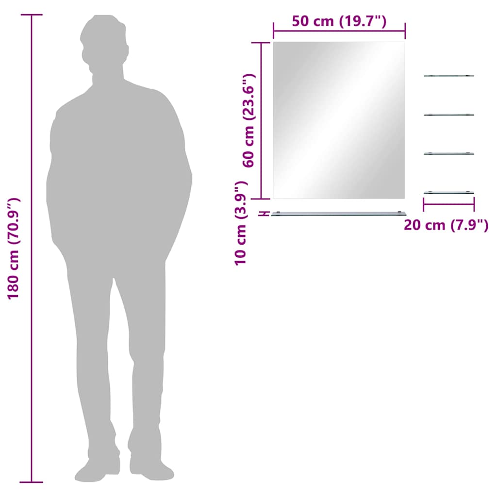 vægspejl med 5 hylder 50x60 cm sølvfarvet
