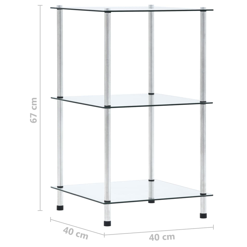 reol 3 hylder 40x40x67 cm hærdet glas transparent