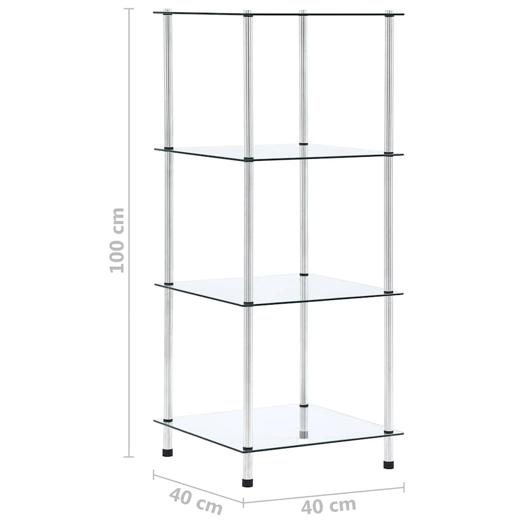 reol 4 hylder 40x40x100 cm hærdet glas transparent