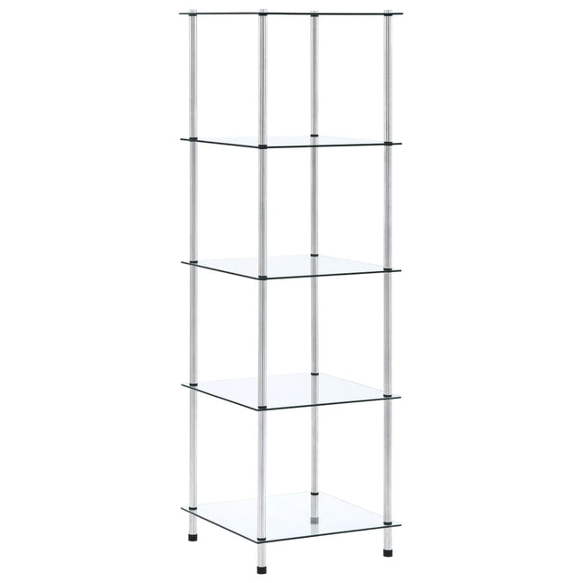 reol 5 hylder 40x40x130 cm hærdet glas transparent