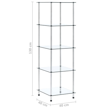 reol 5 hylder 40x40x130 cm hærdet glas transparent