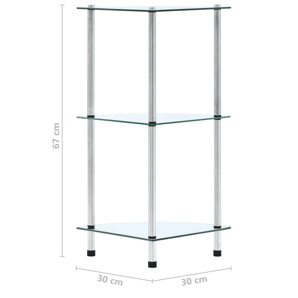 reol 3 hylder 30x30x67 hærdet glas transparent