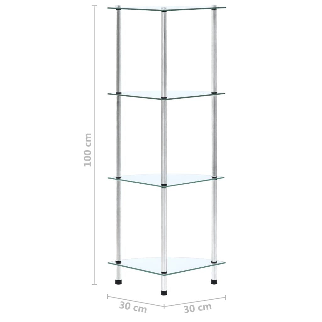 reol 4 hylder 30x30x100 cm hærdet glas transparent