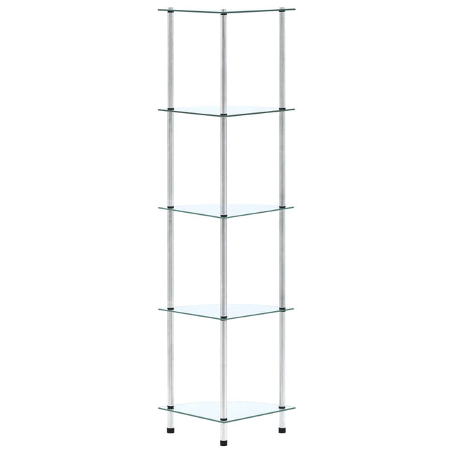 reol 5 hylder 30x30x130 hærdet glas transparent