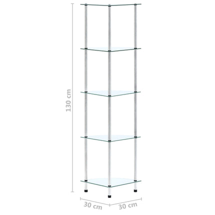 reol 5 hylder 30x30x130 hærdet glas transparent