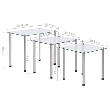 indskudsbordssæt 3 stk. hærdet glas transparent