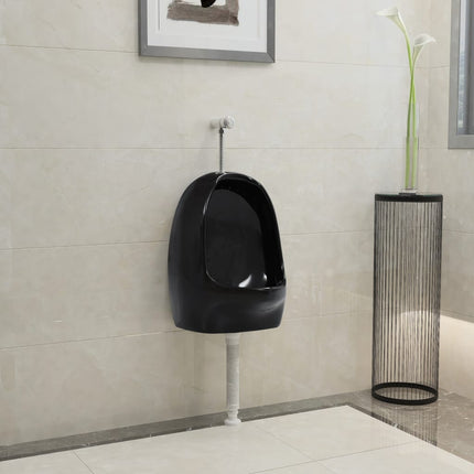 væghængt urinal med skylleventil keramisk sort